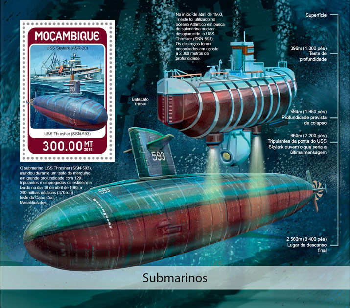 Submarines - Issue of Mozambique postage Stamps