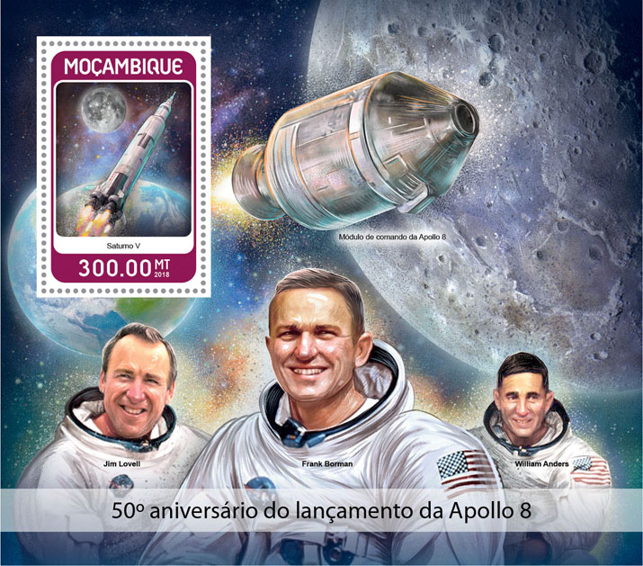 Apollo 8 - Issue of Mozambique postage Stamps