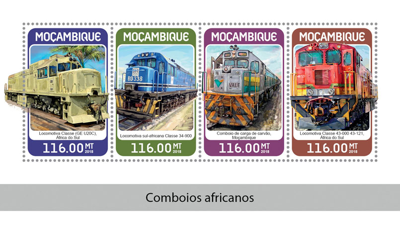 African trains - Issue of Mozambique postage Stamps