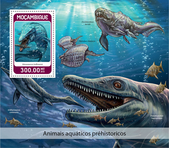 Prehistoric water animals - Issue of Mozambique postage Stamps