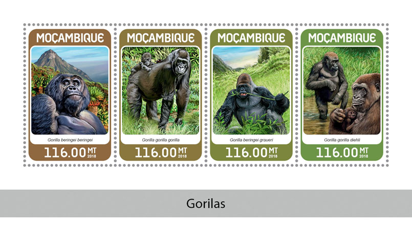 Gorillas - Issue of Mozambique postage Stamps