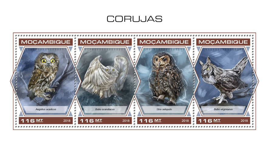 Owls - Issue of Mozambique postage Stamps