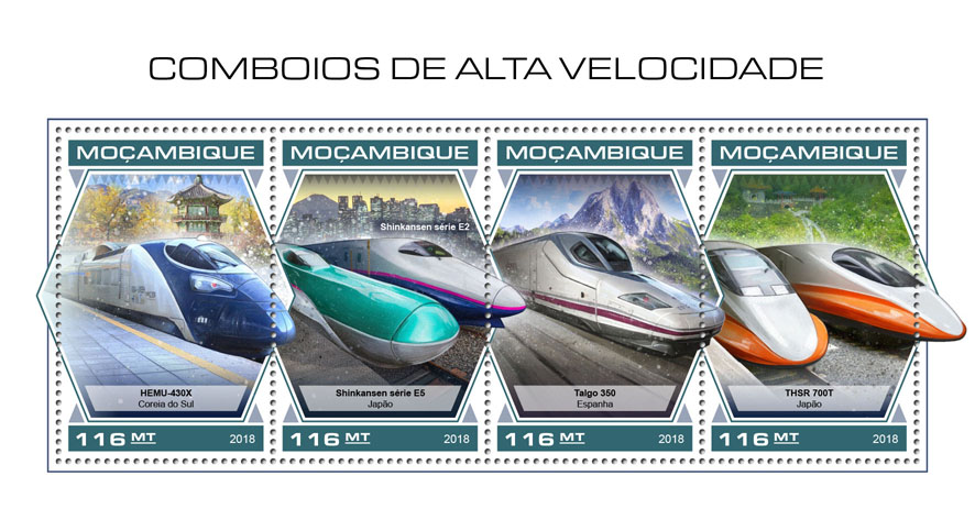 Speed trains - Issue of Mozambique postage Stamps