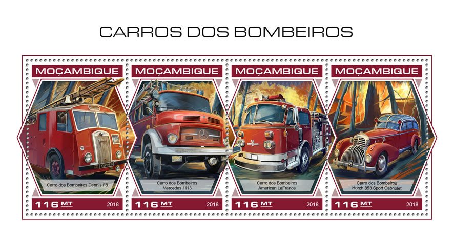 Fire engine - Issue of Mozambique postage Stamps