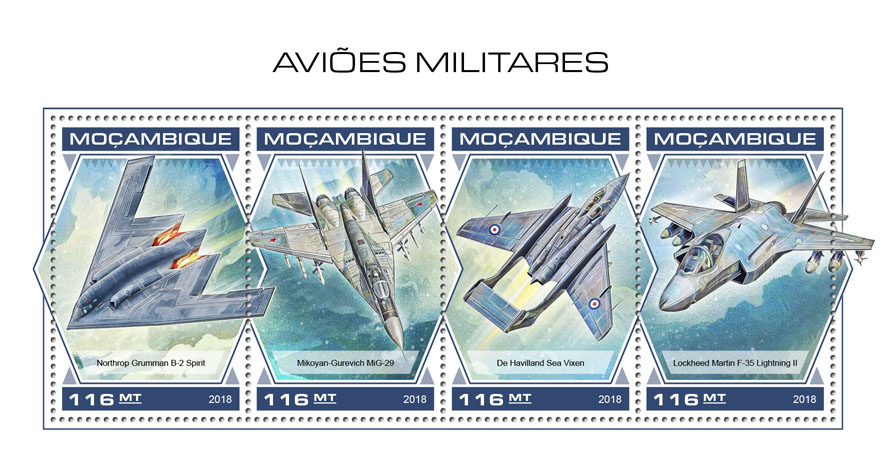 Military planes - Issue of Mozambique postage Stamps