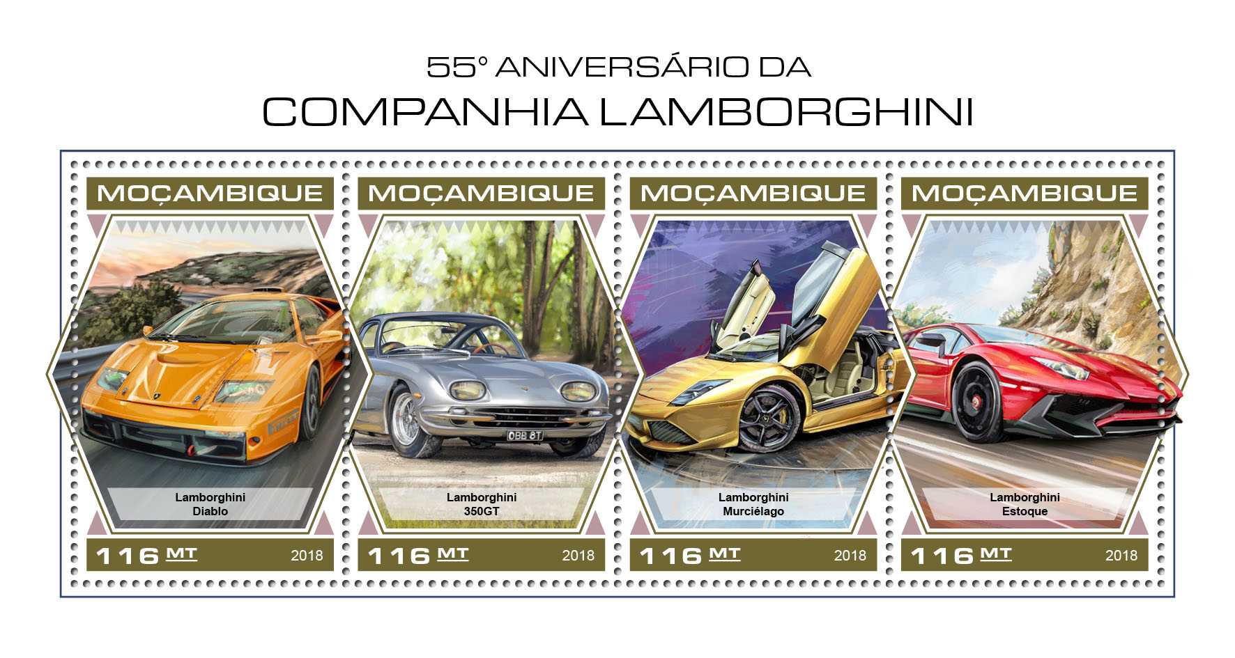 Lamborghini Company - Issue of Mozambique postage Stamps