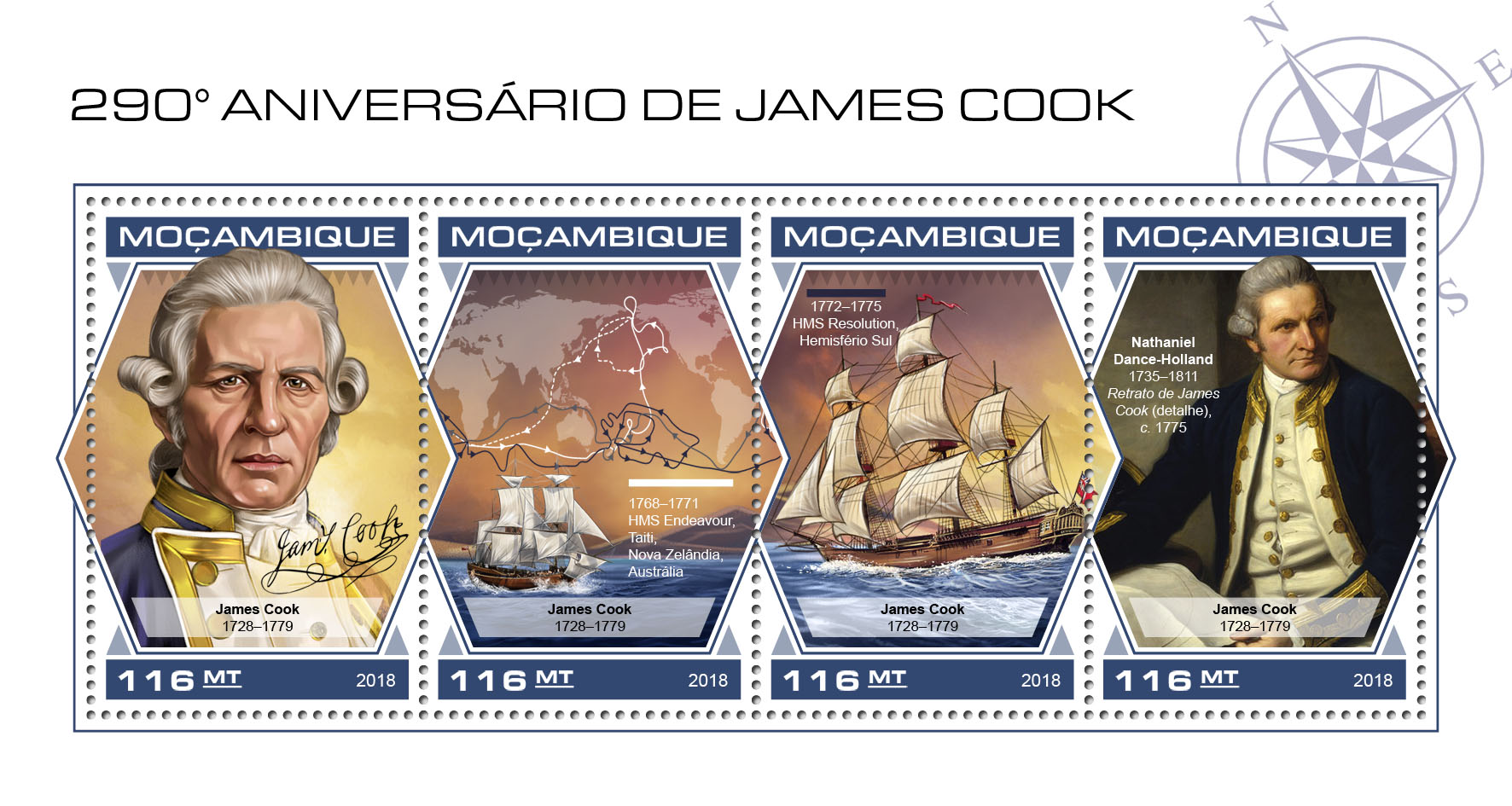 James Cook - Issue of Mozambique postage Stamps