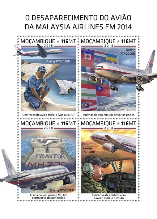 The disappearance of Malaysian plane in 2014 - Issue of Mozambique postage Stamps