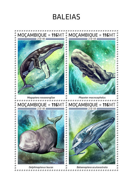 Whales - Issue of Mozambique postage Stamps