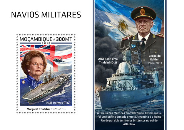 Military ships - Issue of Mozambique postage Stamps