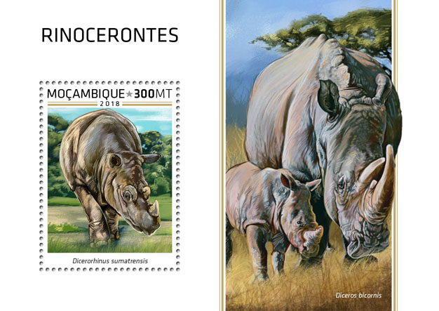 Rhinos - Issue of Mozambique postage Stamps
