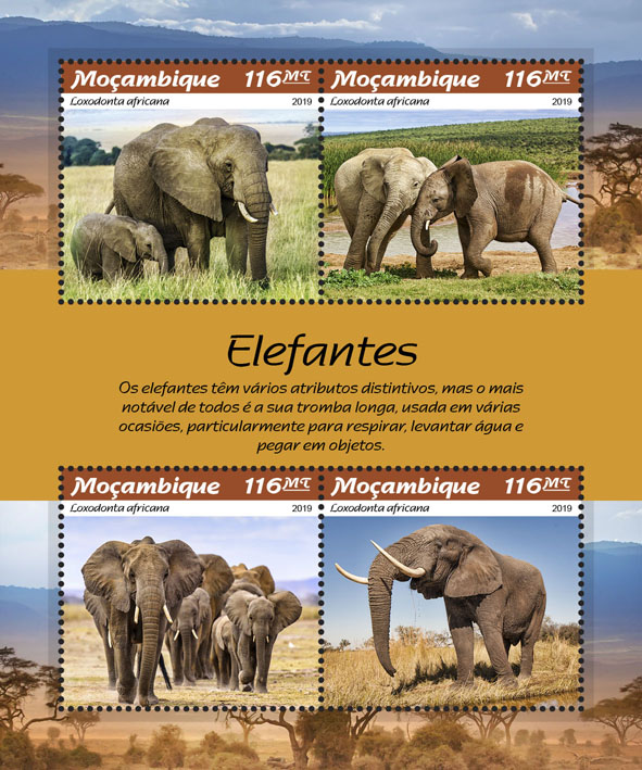 Elephants - Issue of Mozambique postage Stamps