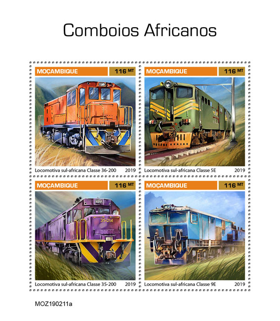 African trains - Issue of Mozambique postage Stamps