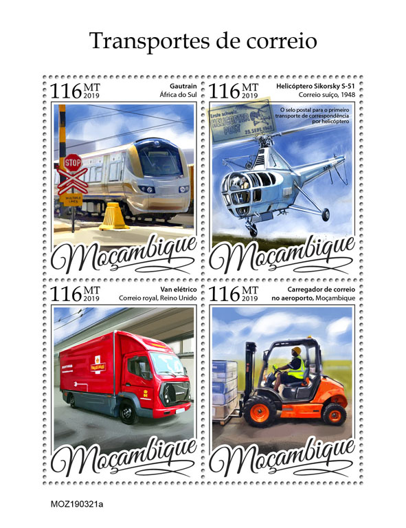 Mail transport - Issue of Mozambique postage Stamps