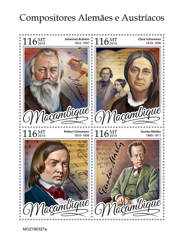 German-Austrian composers - Issue of Mozambique postage Stamps