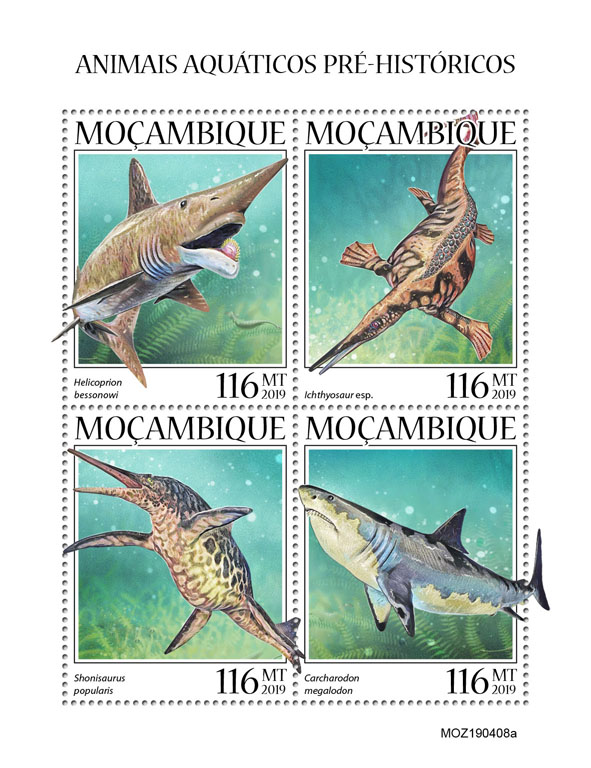 Prehistoric water animals - Issue of Mozambique postage Stamps