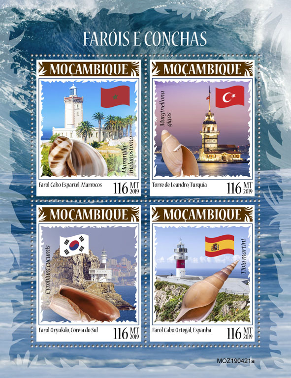 Lighthouses and shells - Issue of Mozambique postage Stamps
