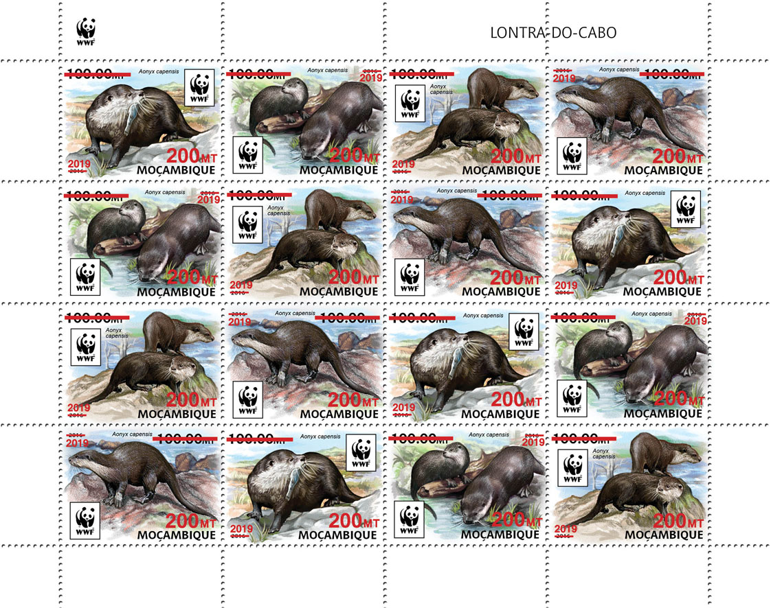 WWF overprint: Otter 16v (red foil) - Issue of Mozambique postage Stamps