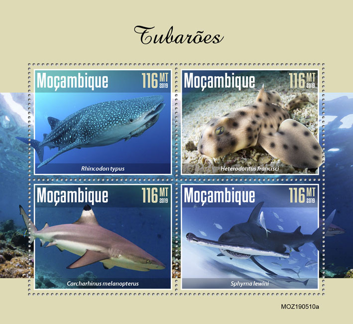 Sharks - Issue of Mozambique postage Stamps
